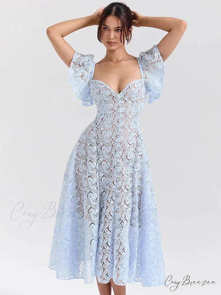 Waist Tie Lace Holiday Dress vacationdress-250223
