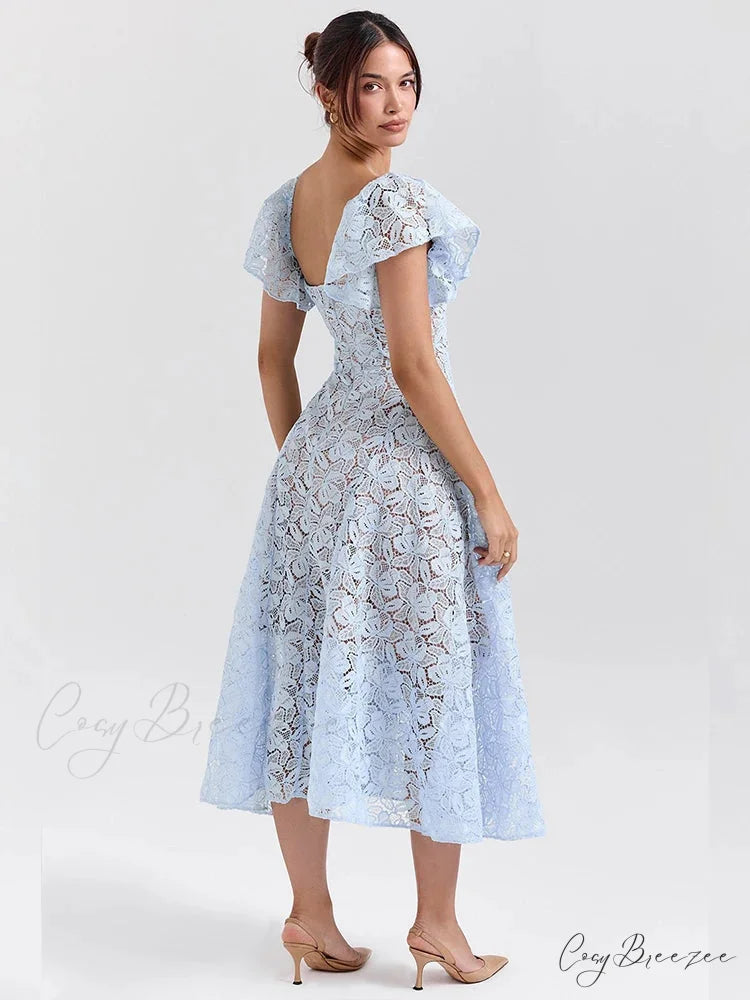 Waist Tie Lace Holiday Dress vacationdress-250223
