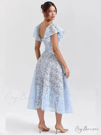 Waist Tie Lace Holiday Dress vacationdress-250223