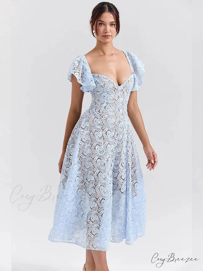 Waist Tie Lace Holiday Dress vacationdress-250223