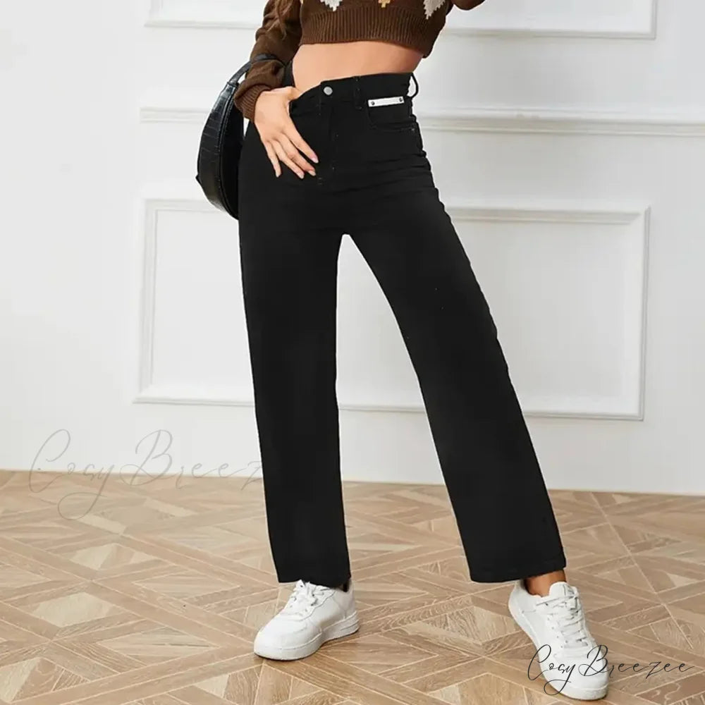 Waist Tightening Hip Straight Leg Y2K Jeans Black / M