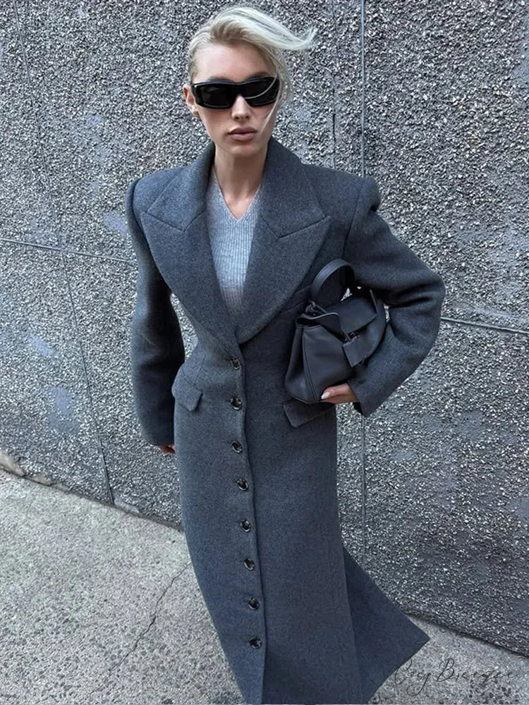 Waist Up Single Breasted Wool Coat Grey / S coats-241228