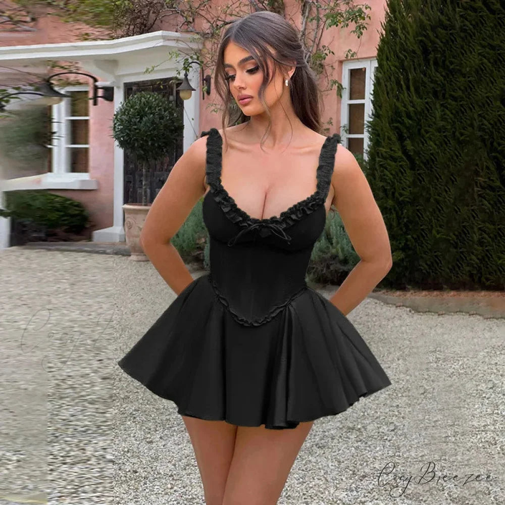 Waist Wrap A-Line Off-Shoulder Vacation Dress Black / S vacationdress-250223