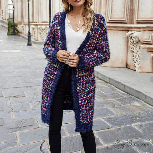 Warm Casual Colorful Cardigan Purple / S
