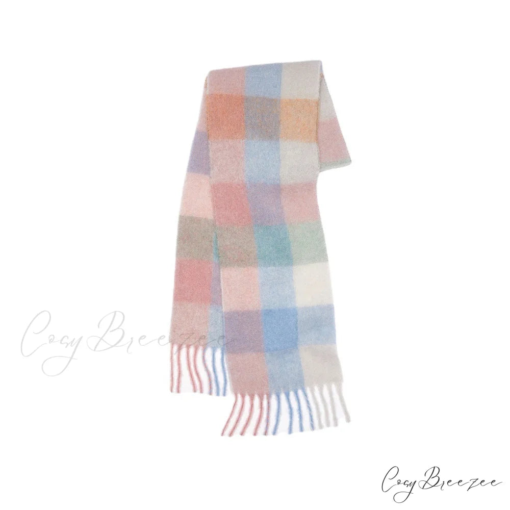 Warm Cozy Soft Thick Stylish Classic Trendy Checkered Rainbow Scarf Green
