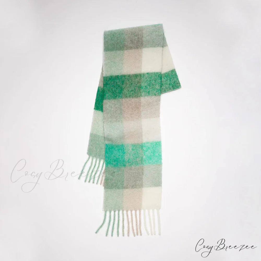 Warm Cozy Soft Thick Stylish Classic Trendy Checkered Rainbow Scarf Green