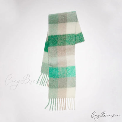 Warm Cozy Soft Thick Stylish Classic Trendy Checkered Rainbow Scarf Green