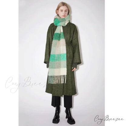Warm Cozy Soft Thick Stylish Classic Trendy Checkered Rainbow Scarf Green