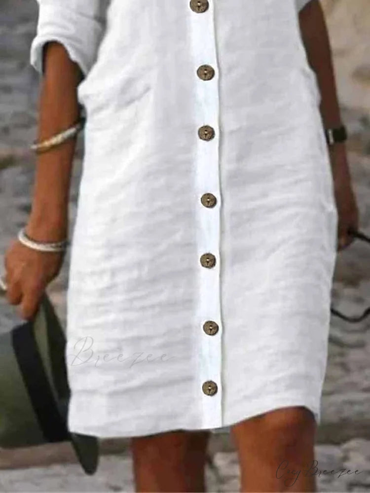 Warm-Season Black Spring Arm Fall Blouse White Gown S Half Green Women’s Gown Midi Plain Casual Cotton Regular Button