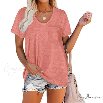Warm-Season Crew Arm Neck Top Brief for Pocket Women Coral / S