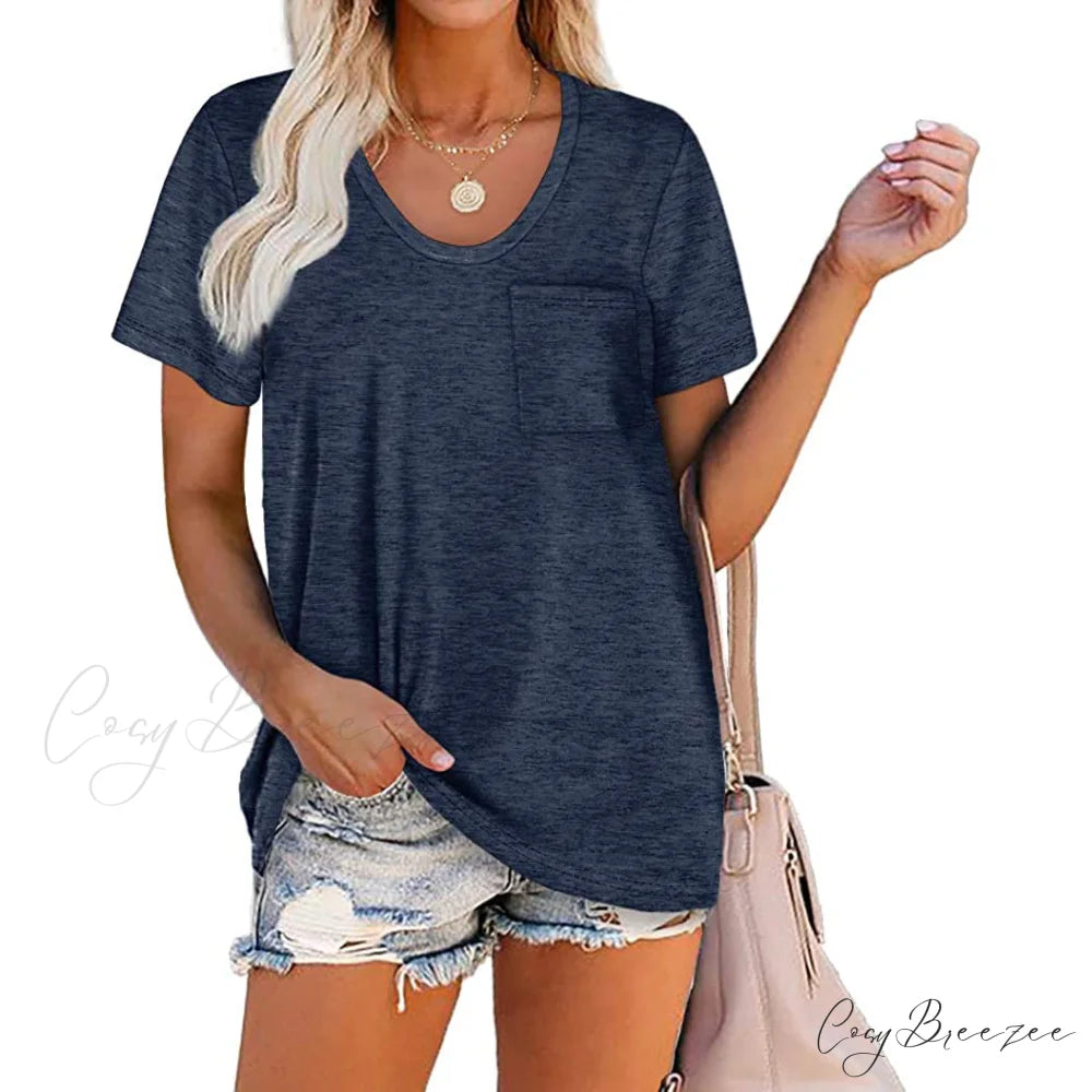 Warm-Season Crew Arm Neck Top Brief for Pocket Women Navy / S