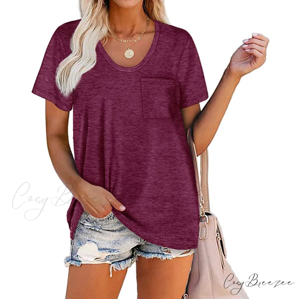 Warm-Season Crew Arm Neck Top Brief for Pocket Women Plum / S