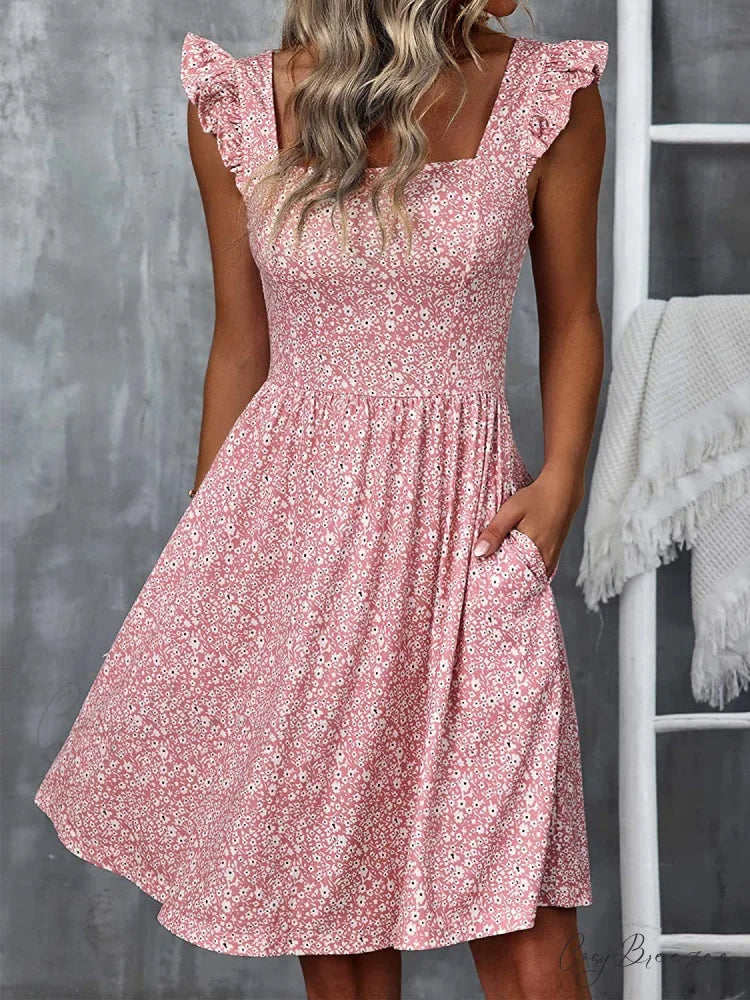 Warm-Season Gown Flowered Ruffle with and Design Trim S / Blue