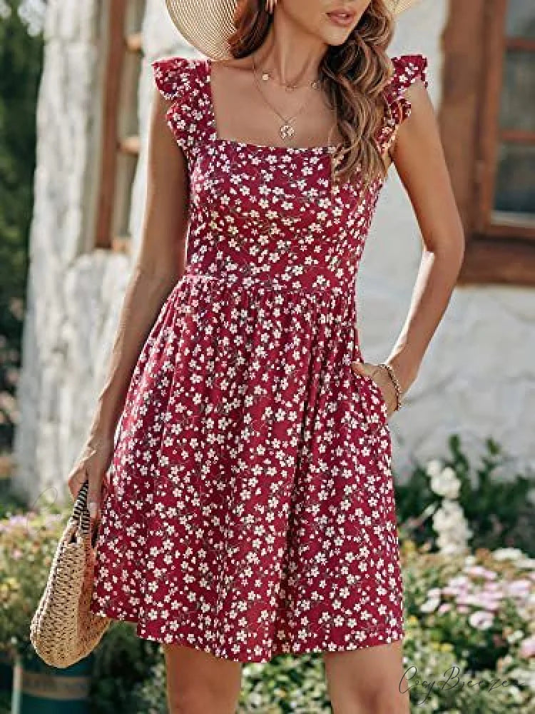 Warm-Season Gown Flowered Ruffle with and Design Trim S / Burgundy
