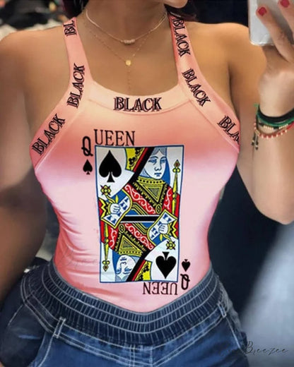 Warm-Season Harajuku U Letter Fit Blouse - Neck Design - Sleeveless Top Tank Lips Women’s Slim Tshirt D8H358FS / S