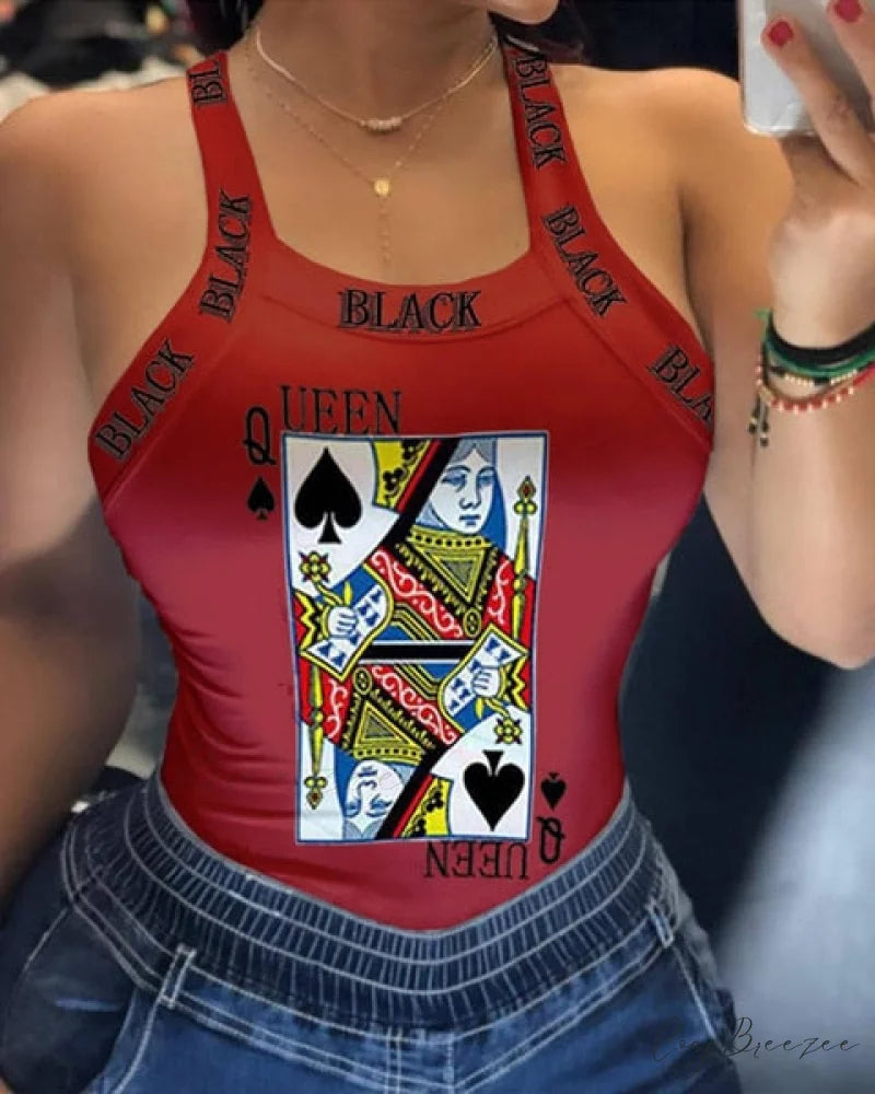 Warm-Season Harajuku U Letter Fit Blouse - Neck Design - Sleeveless Top Tank Lips Women’s Slim Tshirt D8H358JH / XXL