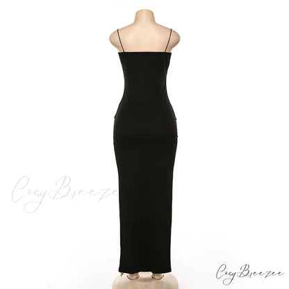 Warm-Season Long Women’s Sleeveless Elastic Gown Backless Split Robe