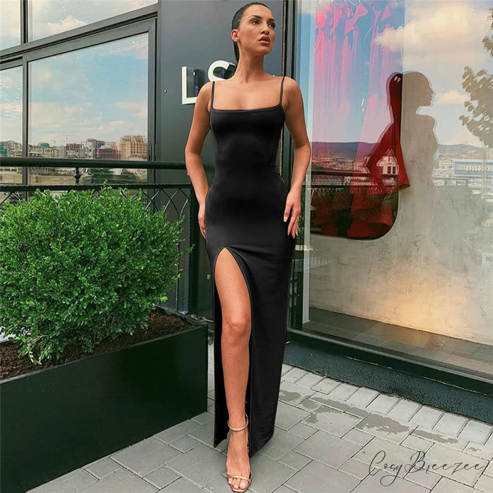 Warm-Season Long Women’s Sleeveless Elastic Gown Backless Split Robe