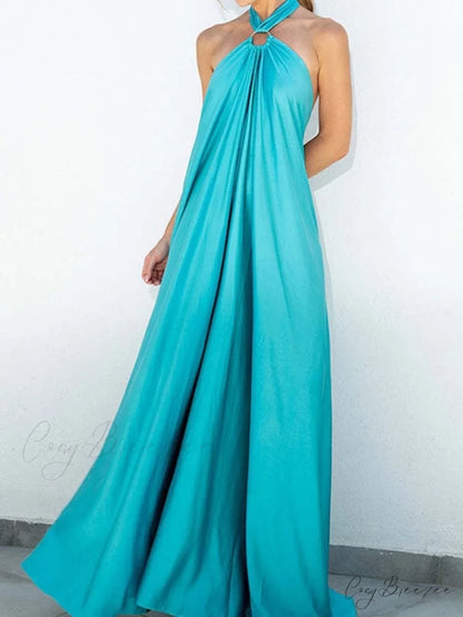 Warm-Season Party Tie-up Halter - Off Shoulder Casual Gown Backless Fashion Coastal Bandage with Long Women’s Robe