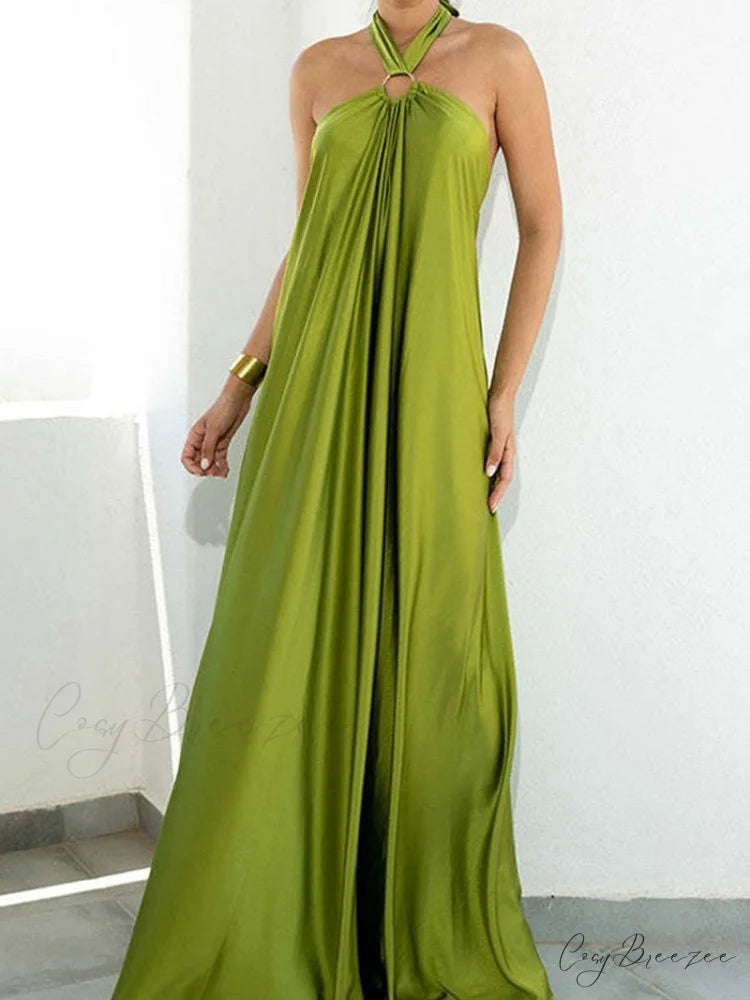 Warm-Season Party Tie-up Halter - Off Shoulder Casual Gown Backless Fashion Coastal Bandage with Long Women’s Robe