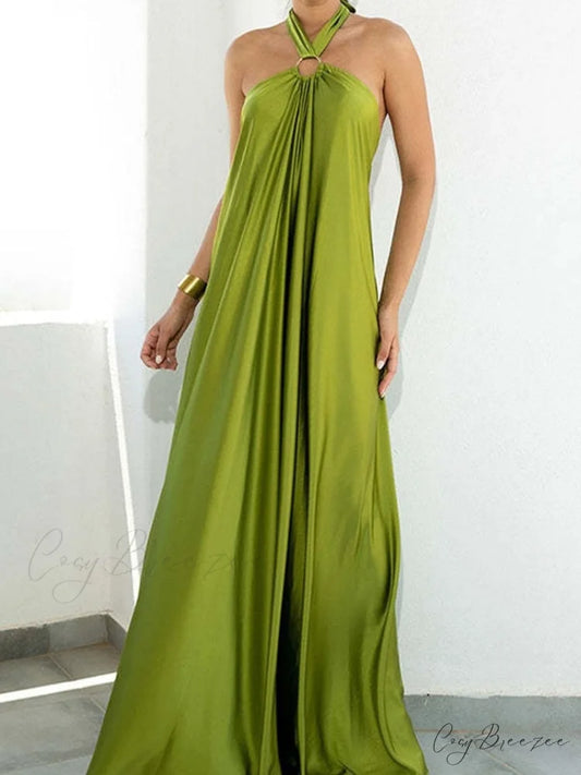 Warm-Season Party Tie-up Halter - Off Shoulder Casual Gown Backless Fashion Coastal Bandage with Long Women’s Robe