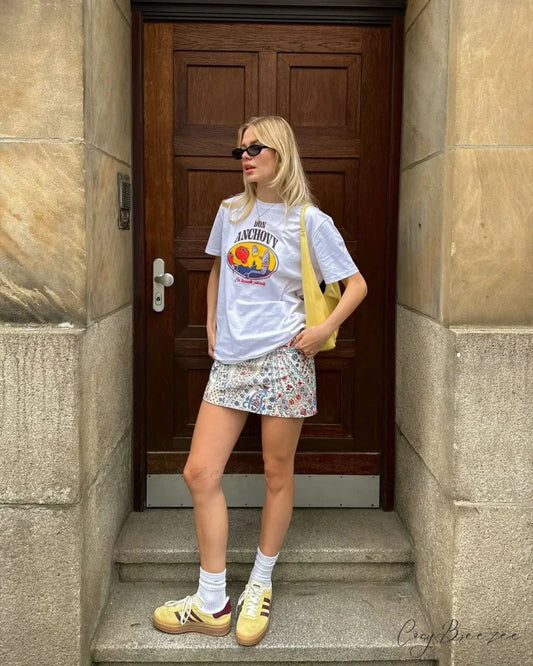 Warm Season Playful Print Tee white1 / S t-shirt-250223