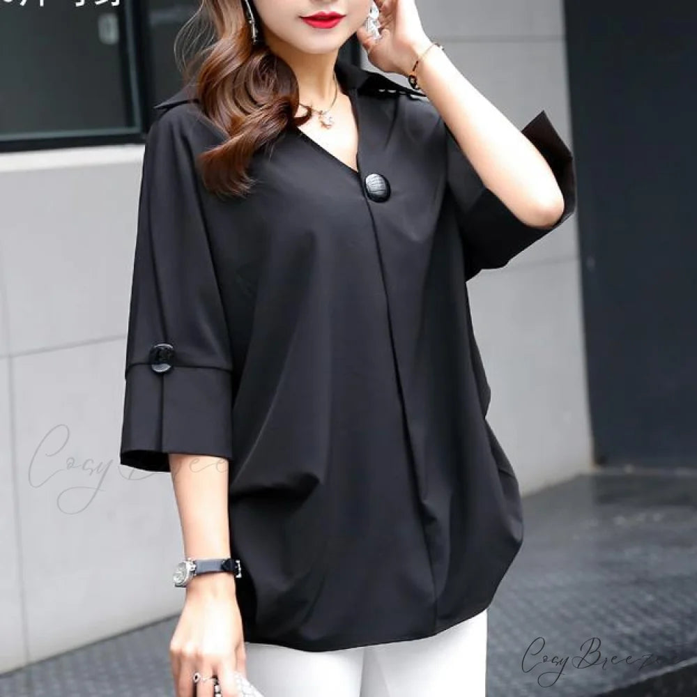 Warm-Season Tee Plus Chiffon Size Women’s Top Black / L 50kg to 60kg