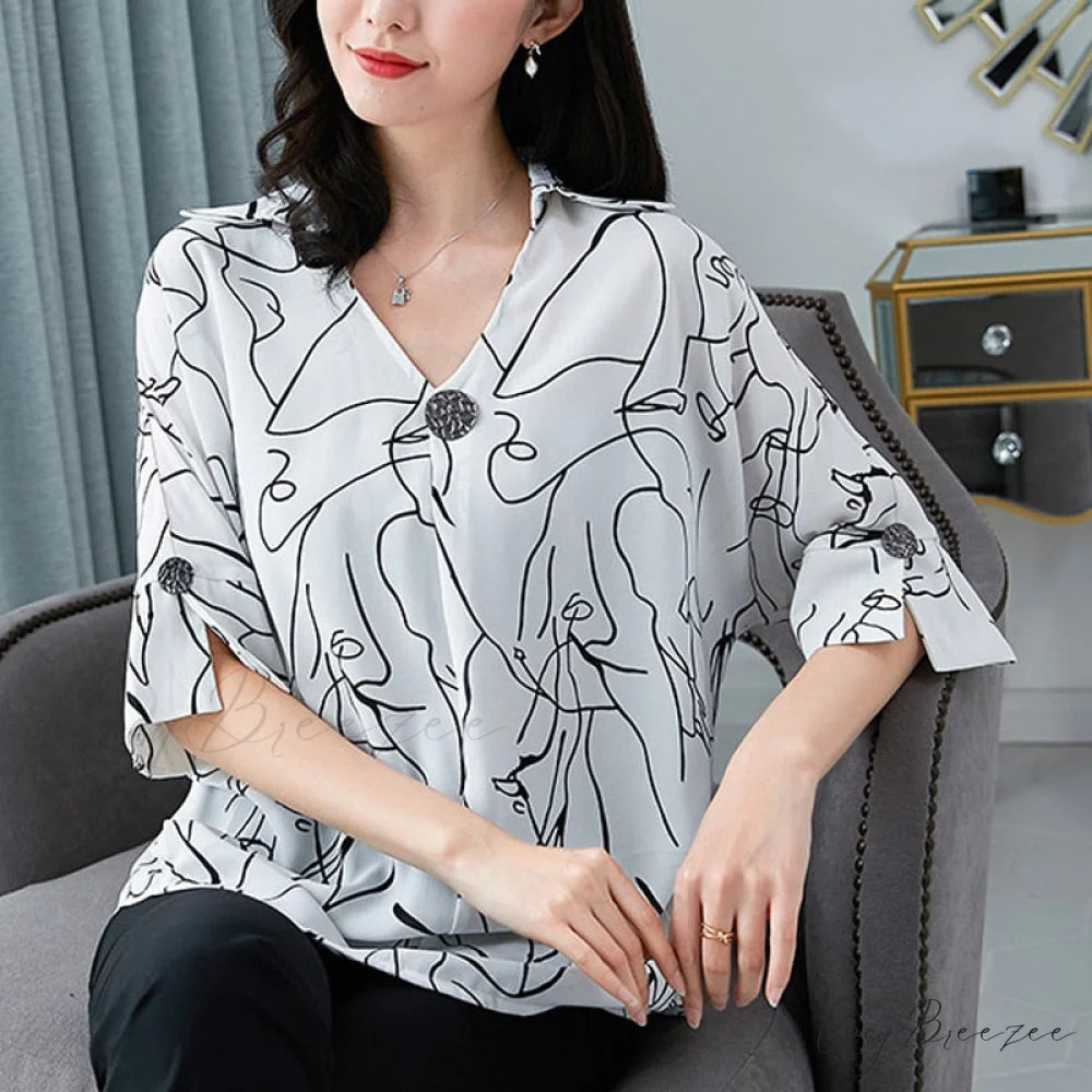 Warm-Season Tee Plus Chiffon Size Women’s Top White flower A / L 50kg to 60kg