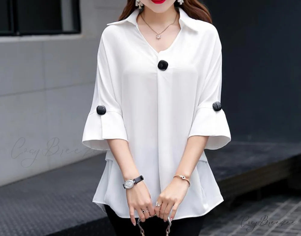 Warm-Season Tee Plus Chiffon Size Women’s Top White / L 50kg to 60kg
