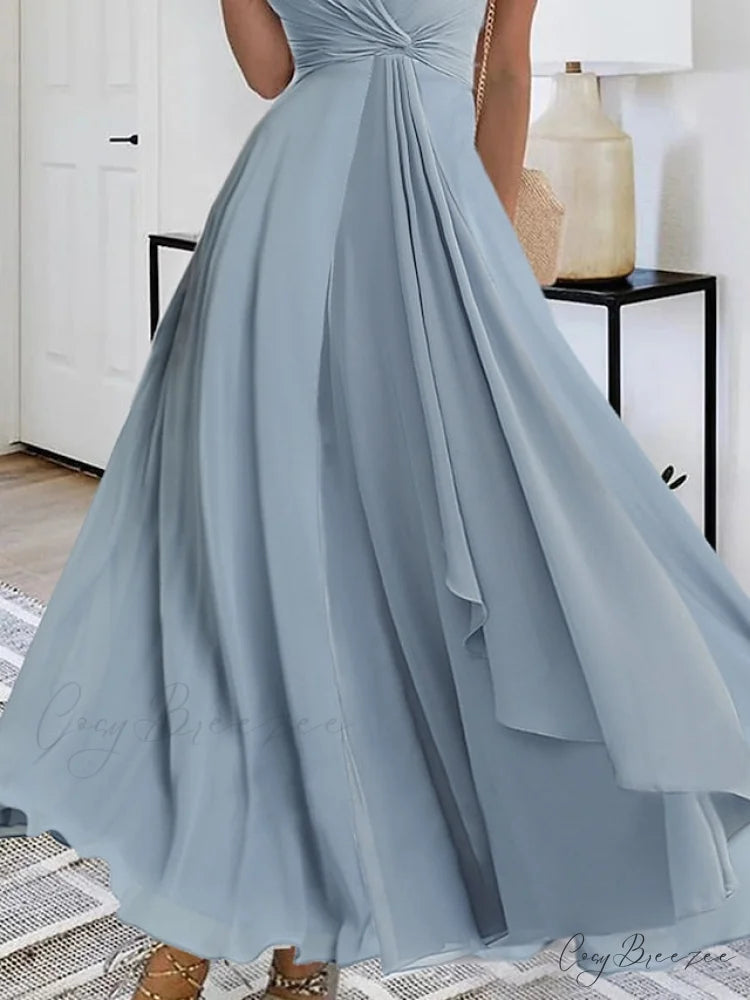 Warm-Season V Neck Layered Guest Party Sleeveless M Women’s Prom L Blue Wedding Full-Length Gown S 2024 Gown XL