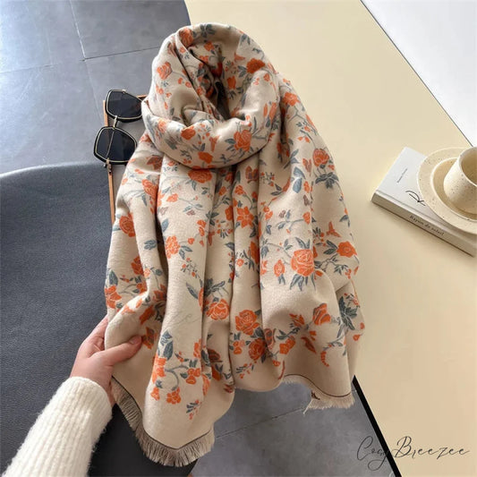 Warm Shawl Floral Print Cashmere Scarf scarf-241228