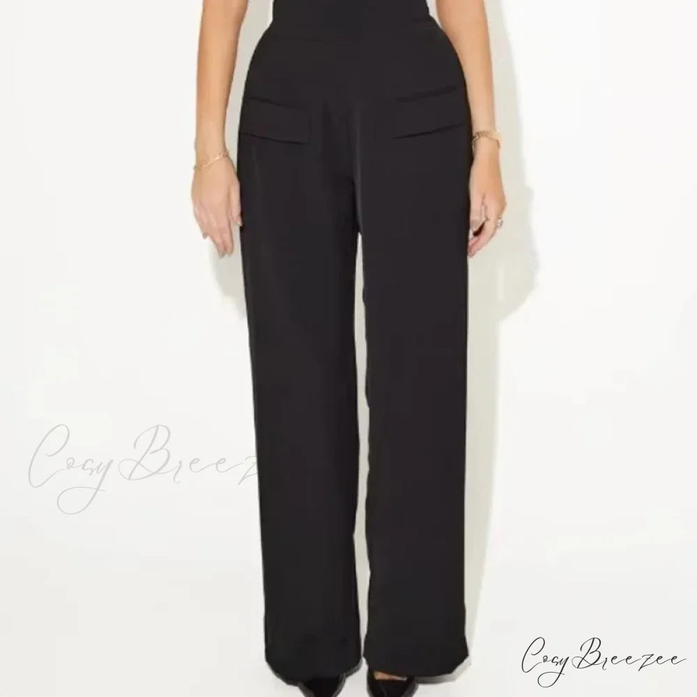 Warm Sleeveless Spacious Pants Formal Two Piece Set black pants / S officetwopieceset-250223
