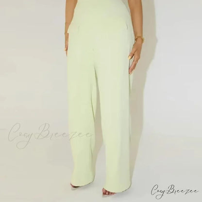 Warm Sleeveless Spacious Pants Formal Two Piece Set green pants / S officetwopieceset-250223
