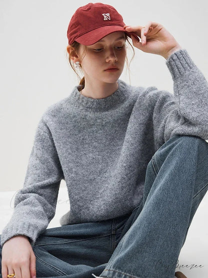 Warm Soft Waxy Round Neck Pullover Sweater GRAY / S swraters-241228