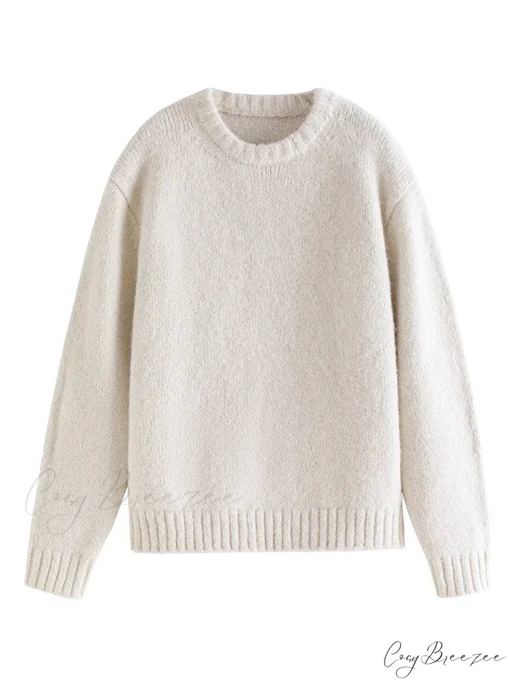 Warm Soft Waxy Round Neck Pullover Sweater swraters-241228