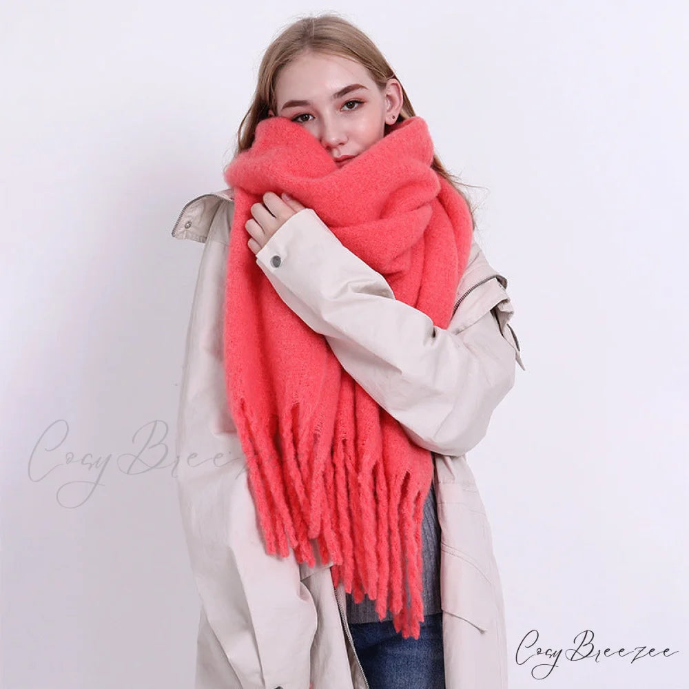 Warm Thick Cozy Elegant Stylish Chunky Soft Trendy Scarf Watermelon Red / 175cm以上