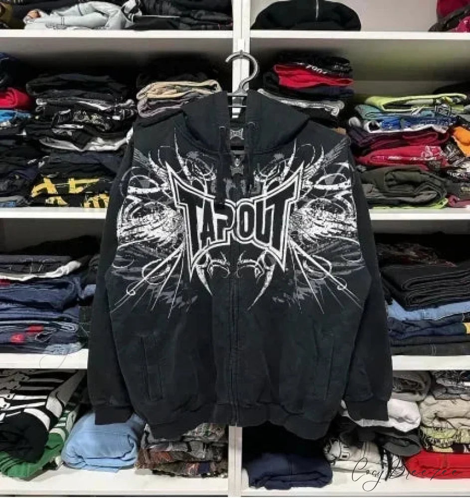 Washed Gothic Letter Zipper Hoodie black 1 / S hoodies-241228