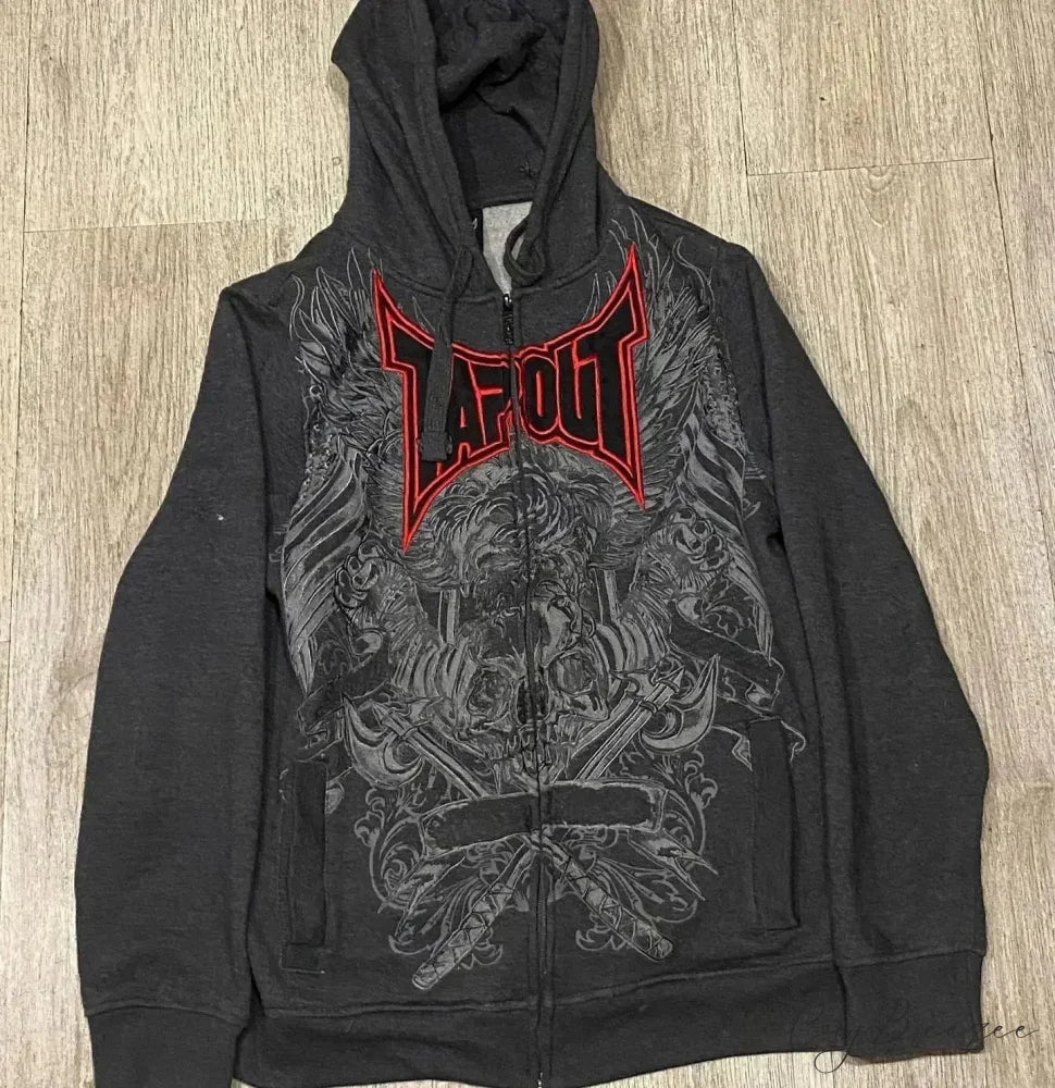 Washed Gothic Letter Zipper Hoodie black 2 / S hoodies-241228