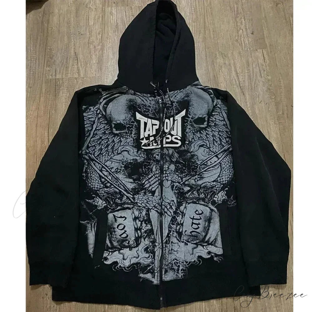 Washed Gothic Letter Zipper Hoodie black 6 / S hoodies-241228