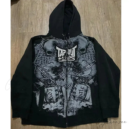 Washed Gothic Letter Zipper Hoodie black 6 / S hoodies-241228