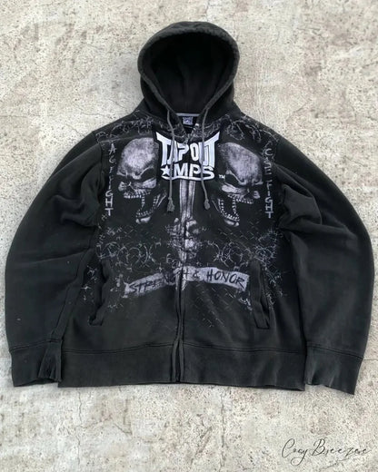 Washed Gothic Letter Zipper Hoodie black 9 / S hoodies-241228