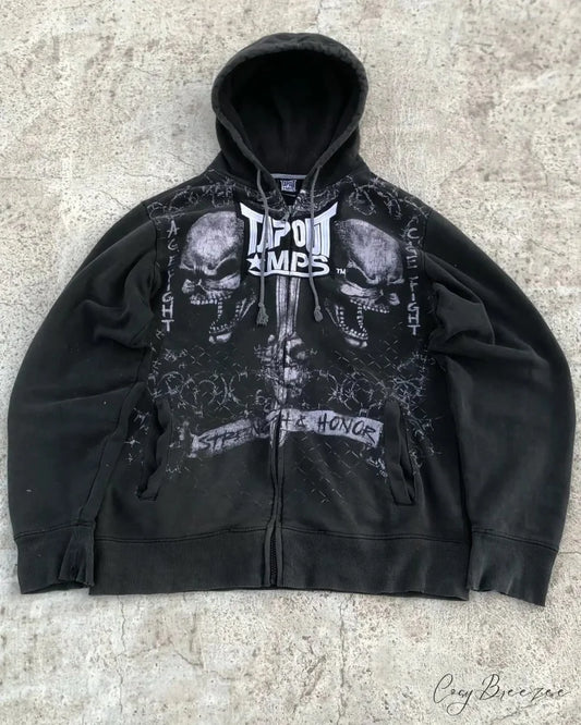 Washed Gothic Letter Zipper Hoodie black 9 / S hoodies-241228
