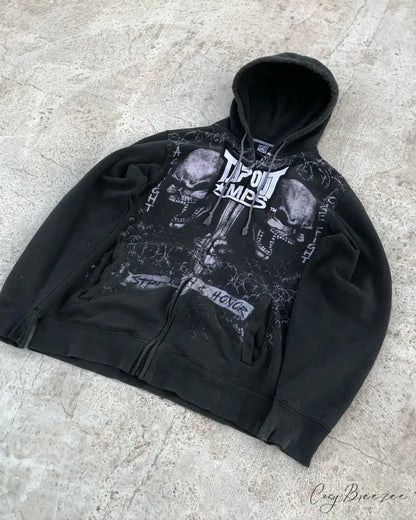 Washed Gothic Letter Zipper Hoodie hoodies-241228