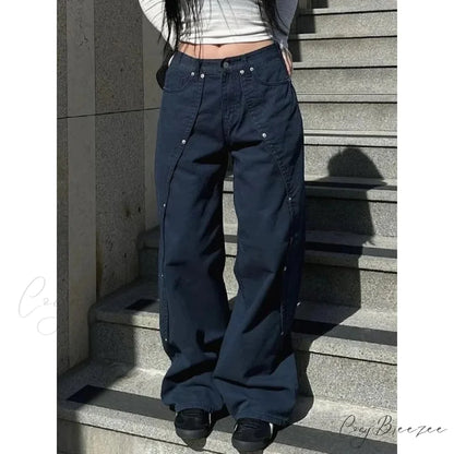 Washed Patchwork Y2K Women Jeans Pants pants-241228