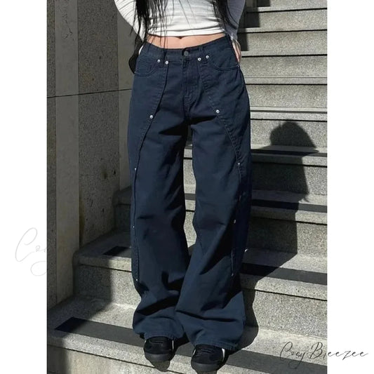 Washed Patchwork Y2K Women Jeans Pants pants-241228