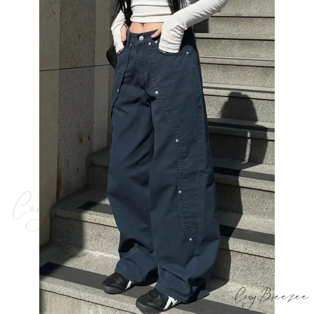 Washed Patchwork Y2K Women Jeans Pants pants-241228