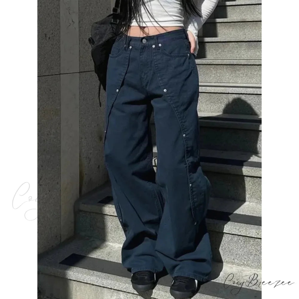 Washed Patchwork Y2K Women Jeans Pants pants-241228