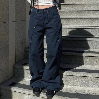 Washed Patchwork Y2K Women Jeans Pants pants-241228