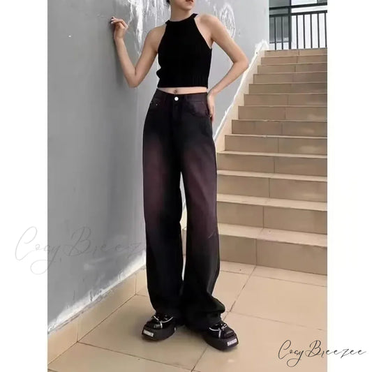 Washed Youth Fashion Literary Trend Loose High Street Harajuku Fashion Jean Black / S