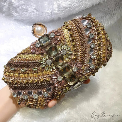 Water Diamond Crystals Rhinestone Heart Clutch Bag Coffee clutchbag-250126